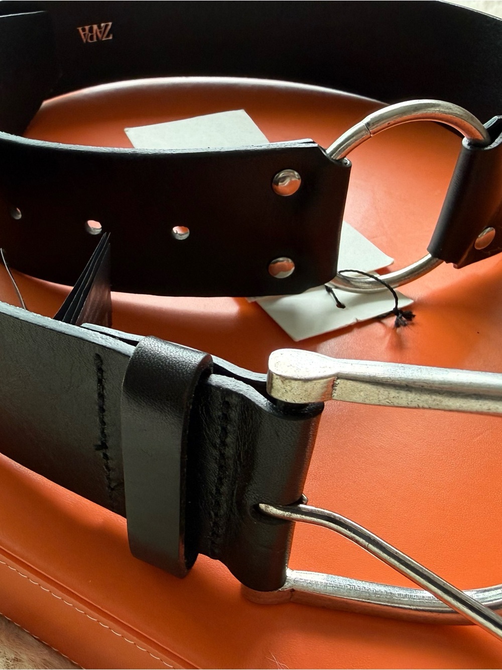 Zara Black Leather Men’s Belt with Silver Ring Buckle